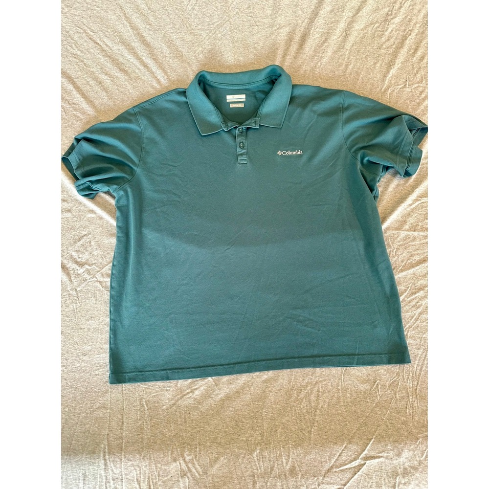 Columbia Mens XXL Active Fit Pique Polo Shirt Teal Blue Short Sleeve Logo